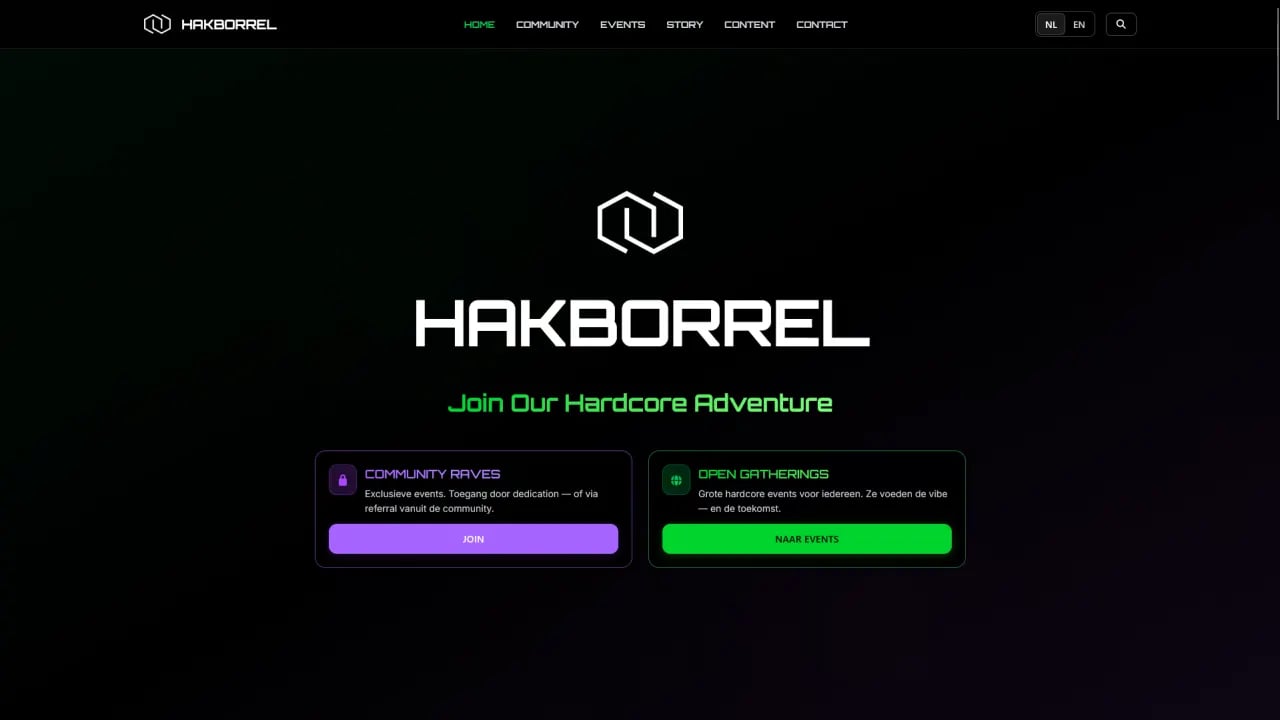 Websitepreview van Hakborrel, een communitysite voor hardcore events